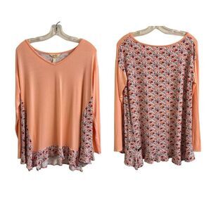 Matilda Jane Sing It Out Pink Peach Floral Swing Ruffle Tunic Top Size Small